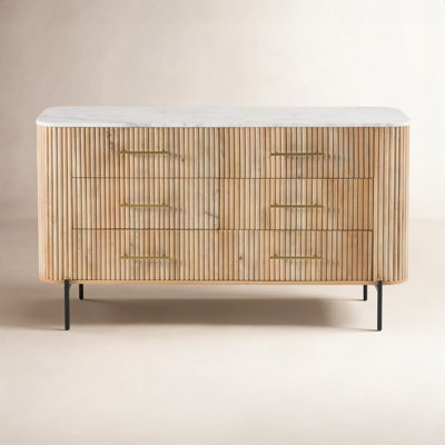 Carmela White Marble & Mango 6-Drawer Dresser