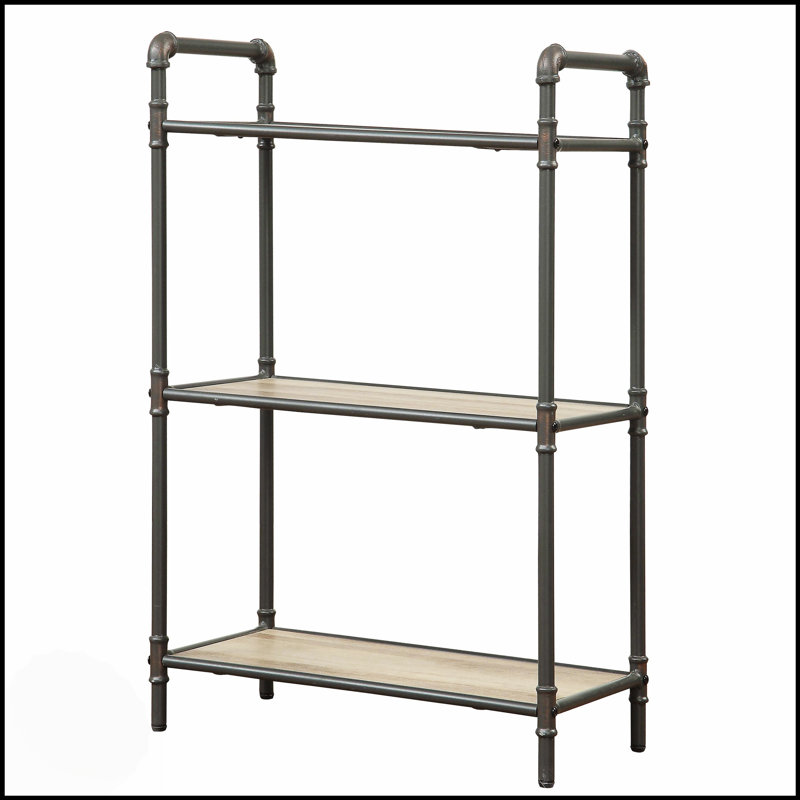 Bibliothèque à 3 niveaux en chêne antique et gris sable, rangement durable et élégant pour les livres et les objets décoratifs.