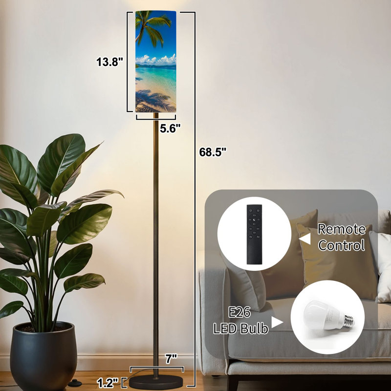 Lampe sur pied palmiers plage de sable blanc idyllique moderne à intensité variable avec télécommande interrupteur au pied ampoule abat-jour grand poteau d'angle pour salon chambre bureau