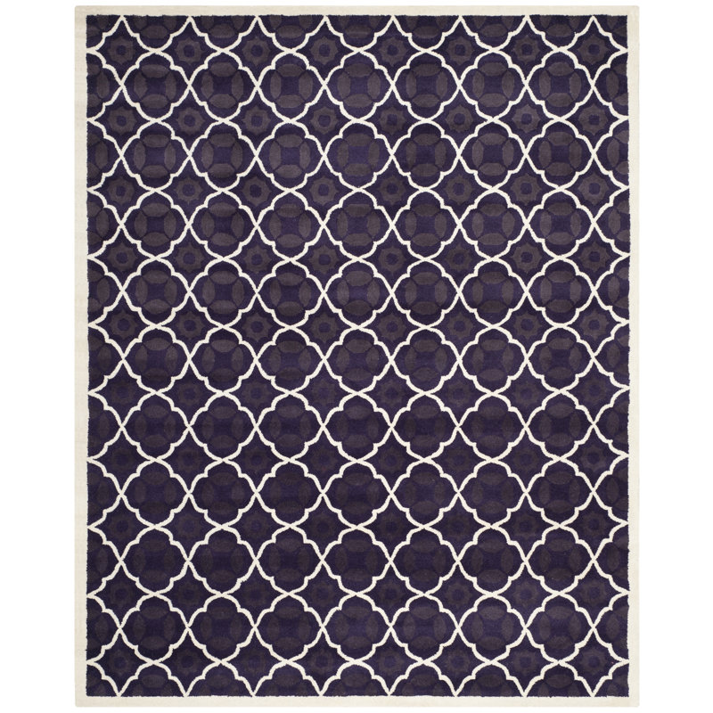 Carolene Hand Tufted Wool/Cotton/Latex Geometric Rug in Purple/Ivory, Rectangle 6' x 9'