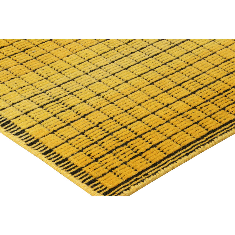 Rug & Kilim’S Gradient Rug In Yellow And Black Ombre Grid And High-Low Texture