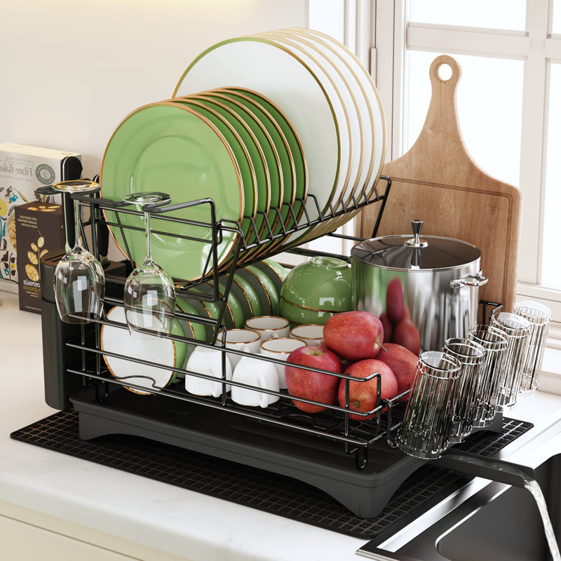 Adjustable Stainless Steel Dish Rack, Black