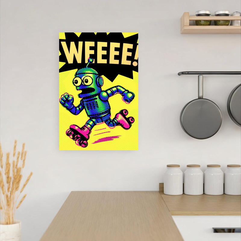 Joyful Robot Skates Colorful Retro Vibrant Wall Art Print 1 Piece Wrapped Canvas Wall Art, 45.72cm H x 30.48cm W