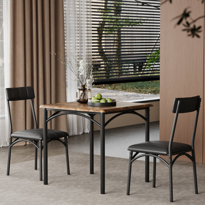 3 Piece Dining Table Set, Square Kitchen Table and Chairs Set with Upholstered Chairs, Dinette Set with Metal Frame and MDF Tabletop, Ideal for Small Space, Apartment