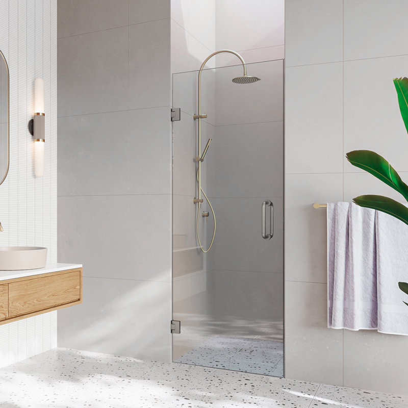 28'' W x 80'' H Pivot Frameless Shower Door with Clear Glass, Nickel