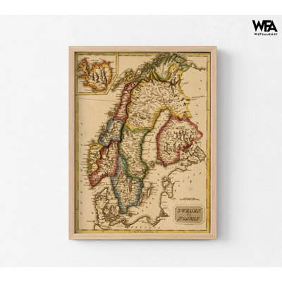 Suède et Norvège 1817, carte antique de la Suède, reproduction d'affiche, vieille carte de la Norvège, décoration de bureau public, bibliothèque rustique, reproduction d'art