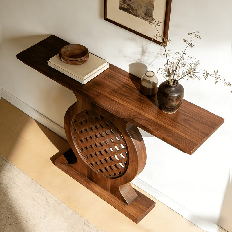 Console brune de style chinois rétro, H 39,4 po x l 47,2 po x P 11,8 po