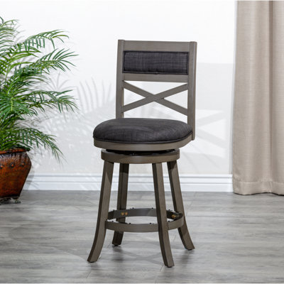 Tabouret de bar pivotant de 30 po, finition gris patiné, siège en tissu gris anthracite - siège gris et tendance