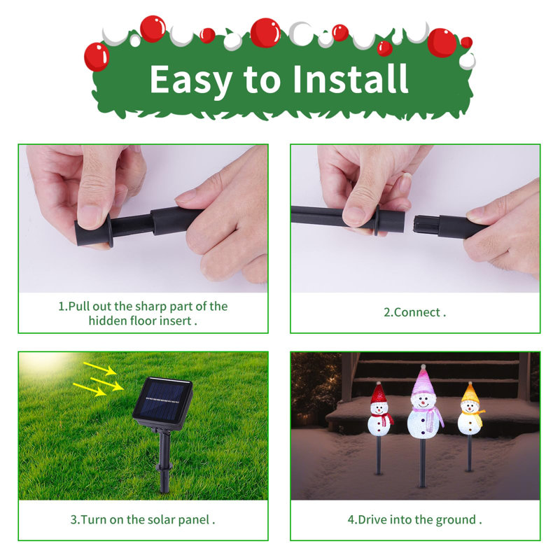 Set of 3 Solar LED Snowman Pathway Lights - Waterproof Christmas Decorations