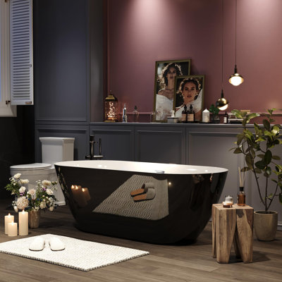 Baignoire autoportante de 59 pouces, baignoire profonde en acrylique, trop-plein et drain chromés, baignoire autoportante antidérapante pour salle de bain, baignoire moderne ergonomique pour salle de bain