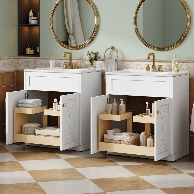 Ensemble de meuble-lavabo élégant en bois massif avec lavabo moderne pour une salle de bain élégante