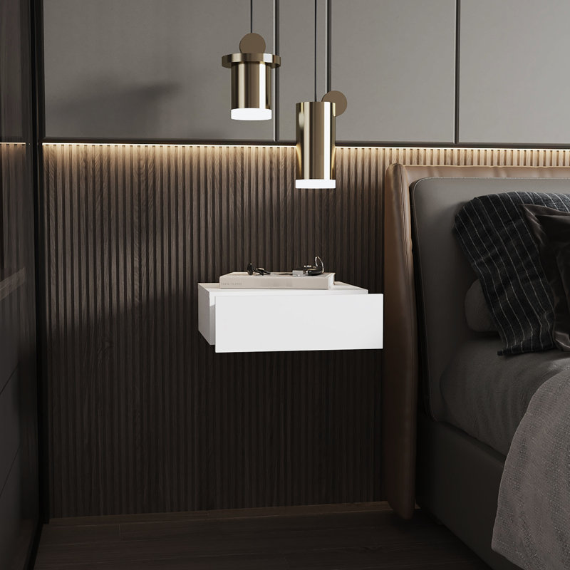 Décoration de chambre à coucher: table de chevet flottante blanche avec tiroir - solution de rangement élégante et moderne