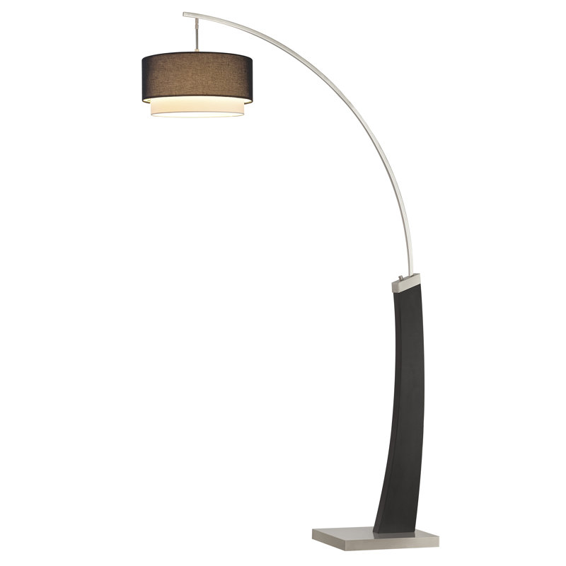 81'' Black/Brushed Steel Arched Floor Lamp, Black and White