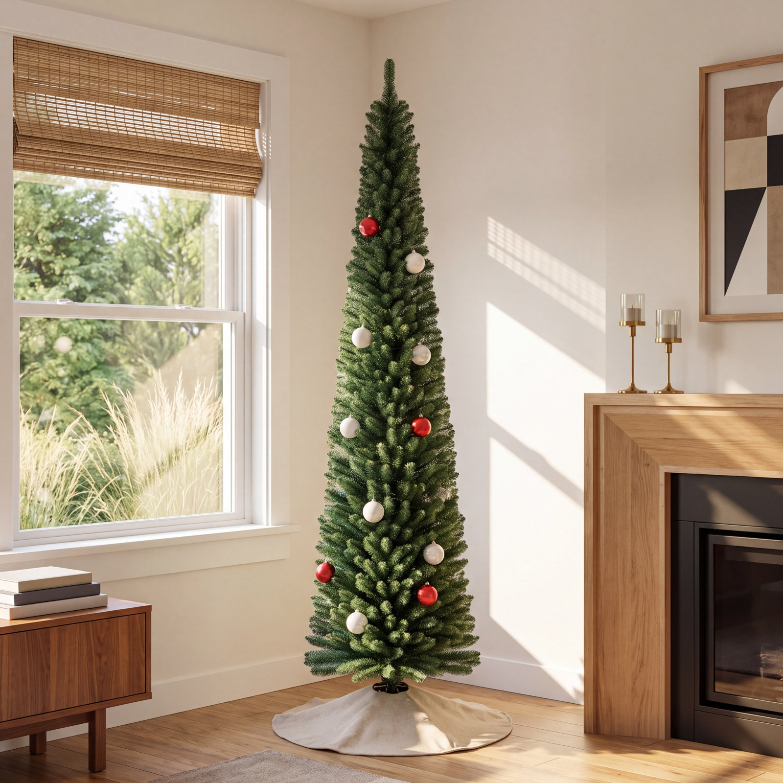 Slim Cashmere Flocked Pre-Lit Christmas Tree, 8'