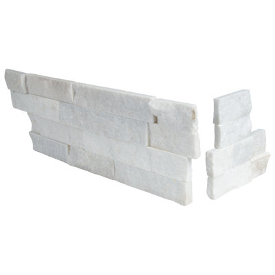 Stonecrest Auric White 6 in. x 18 in. Split Face Natural Stone Ledger Corner Wall Tile