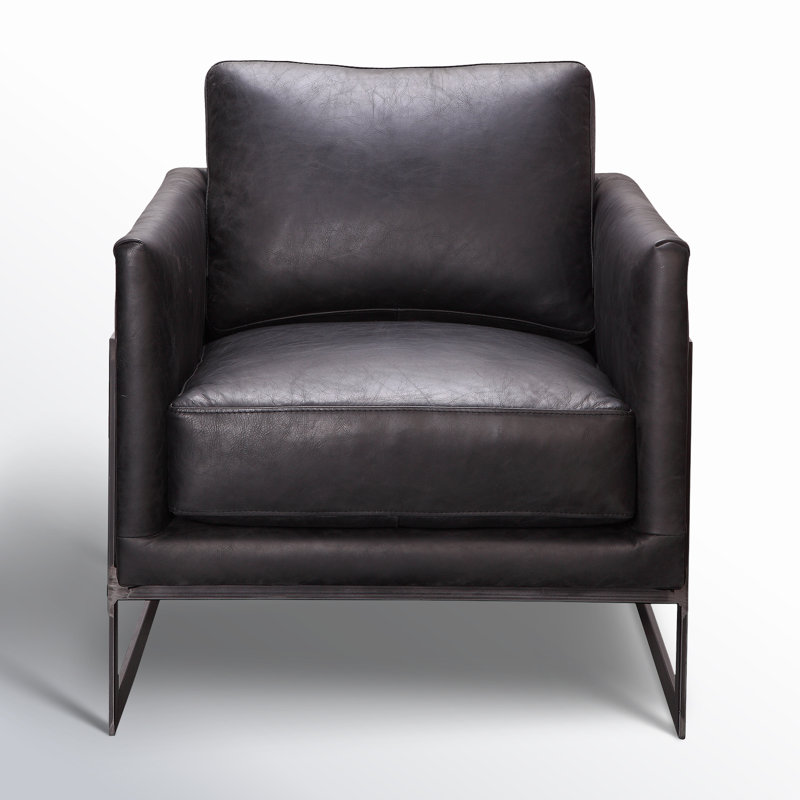 Oliver 27" Wide Armchair, Black Genuine Leather