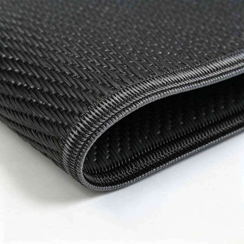 Tapis de paille en plastique imperméable Grid pour porche, terrasse, véhicule récréatif, balcon, cour arrière, Black