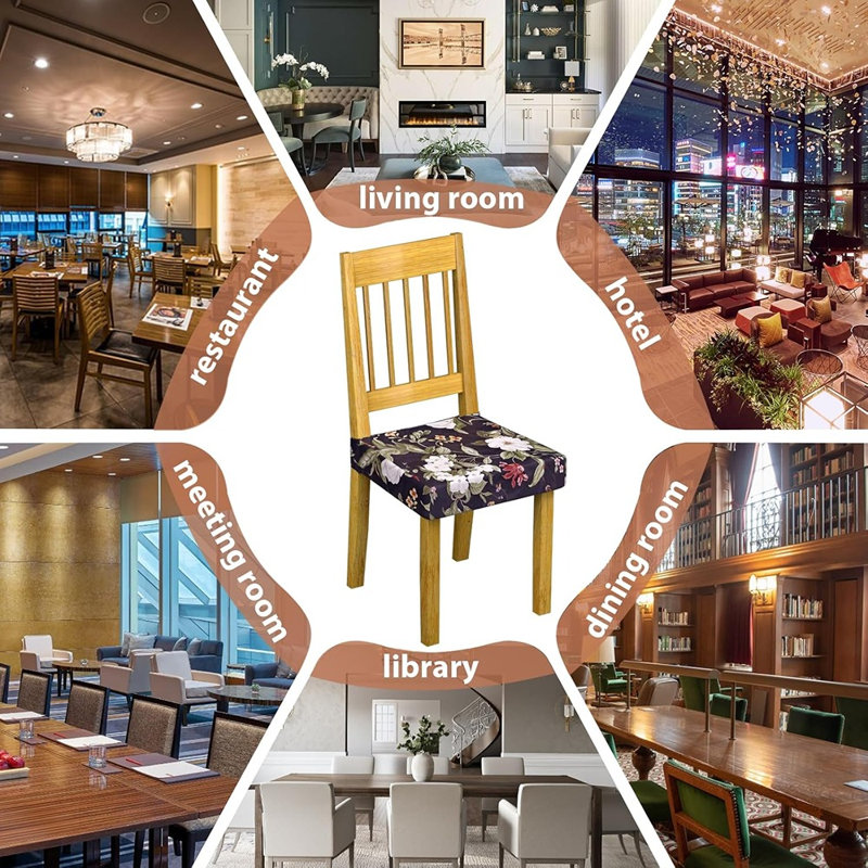 Housses de siège de chaise - Floral - Ensemble de 4 housses de chaise de salle à manger / jacquard / extensible (avant seulement)