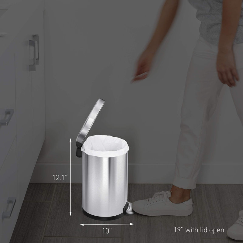 simplehuman 4.5 Liter / 1.2 Gallon Round Bathroom Step Trash Can, Brushed Stainless Steel