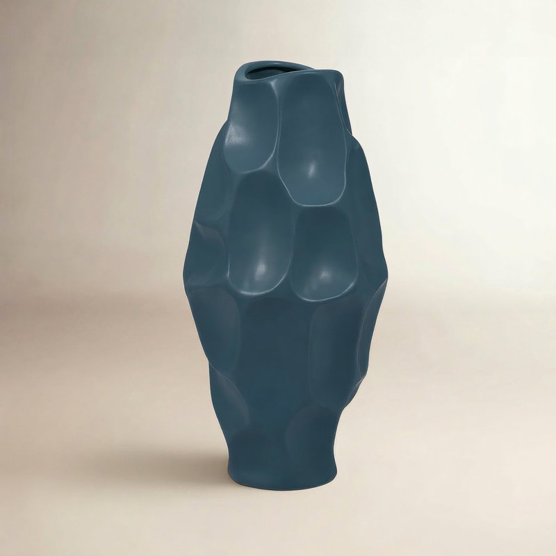 Vase en grès unique, bleu sarcelle, fantaisie, couleur unie, design texturé, pièce décorative parfaite, Bleu sarcelle