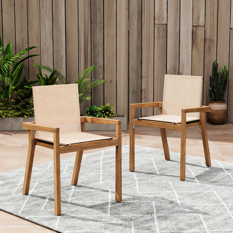 And Beige Garden Chairs: Create A Serene Outdoor Seating: 2 Chairs With Frame & Textile Mesh, Teak/Beige