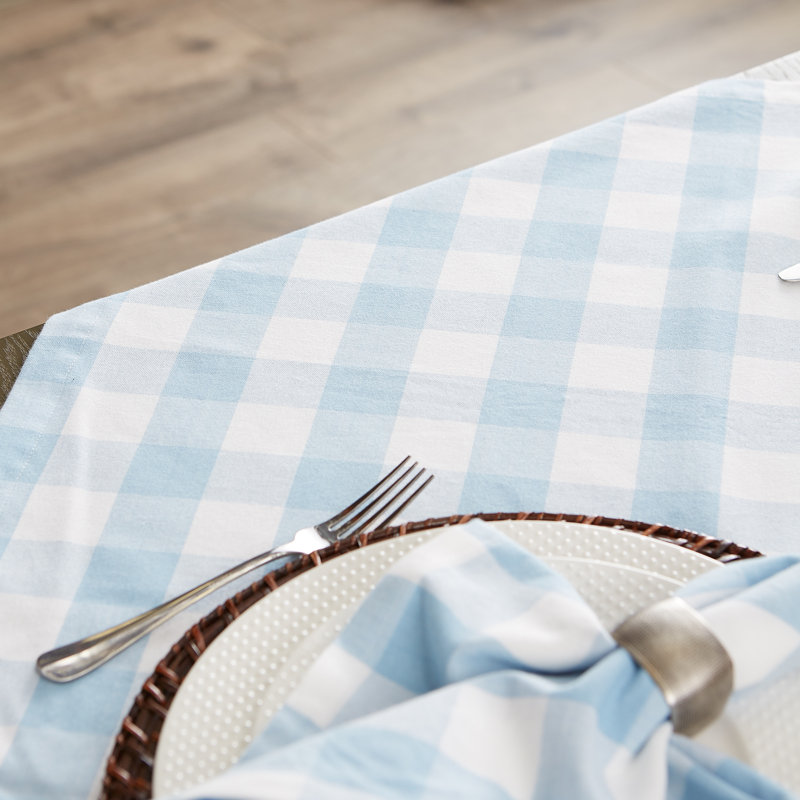 Wolsingham Gingham 100% Cotton Square Tablecloth, 120" x 60" W, Light Blue