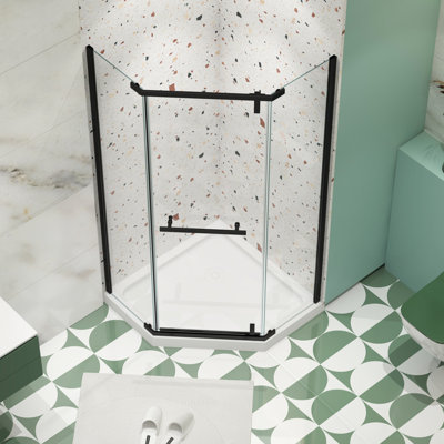 Porte de douche pivotante pour salle de bain - Noir mat avec verre trempé transparent de 1/4 po pour l'élégance