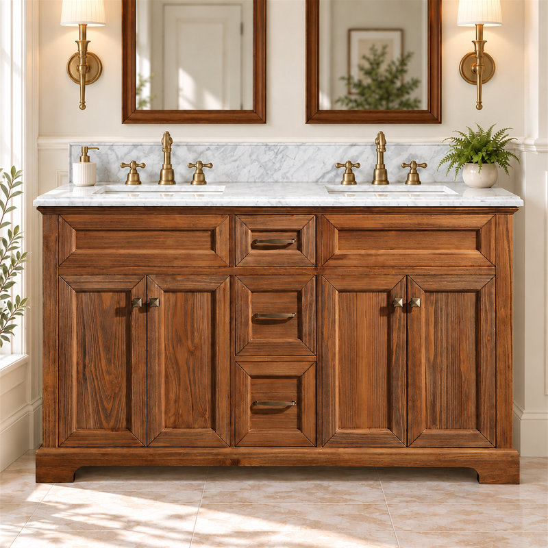Claireville 60 " W Freestanding Standard Double Vanity Bathroom Vanity With Marble Top
