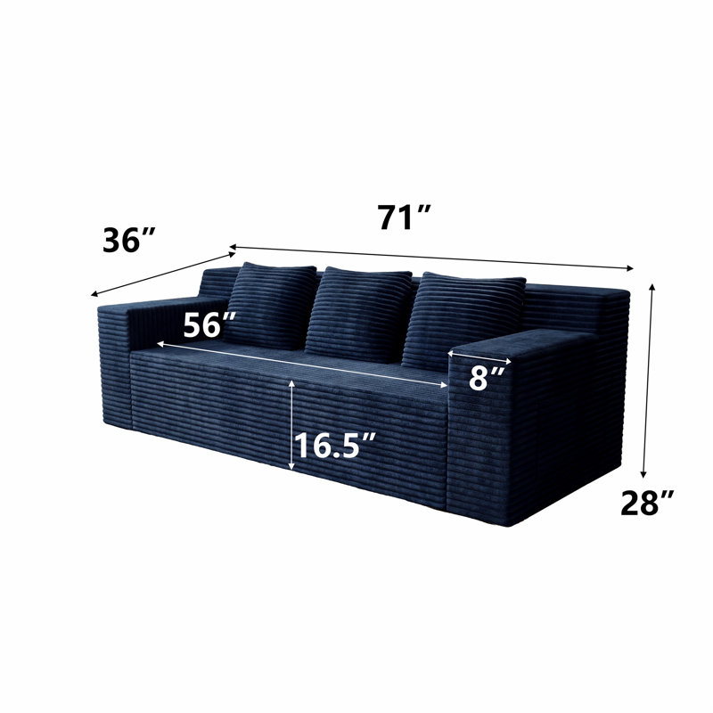 Ensemble de canapé modulaire en velours côtelé de 71 pouces avec sièges profonds, aucun assemblage requis pour le salon ou la chambre à coucher