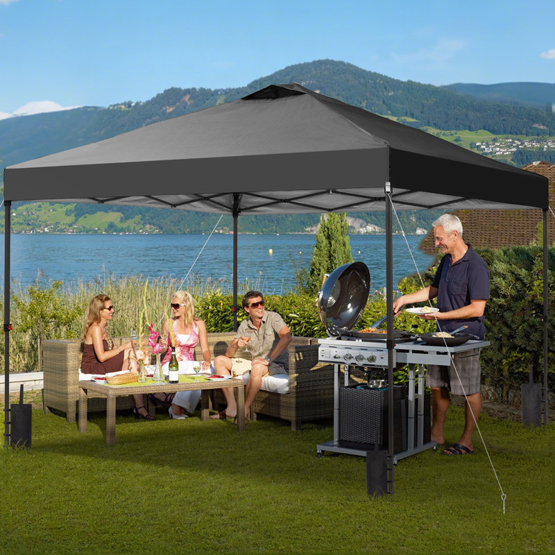 10X10 Pop Up Canopy  Tent With One Push Setup,  Instant Portable Shelter With Sandbags, Black, 10 ft. W x 10 ft. D, Black