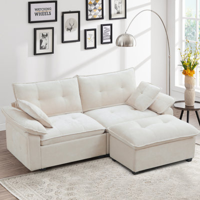 Modern Chenille Sectional Sofa With Movable Ottoman – L-shaped Couch For Living Room, Soft Upholstery, 4 Colors (beige, Blue, Light Gray, Gray) by Ebern Designs