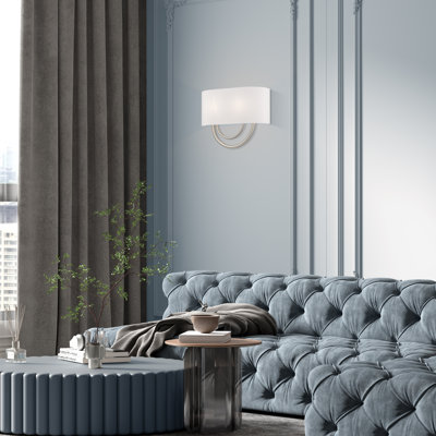 2 Light Bronze Large ADA Sconce With Hand Crafted Off-White Fabric Shade
