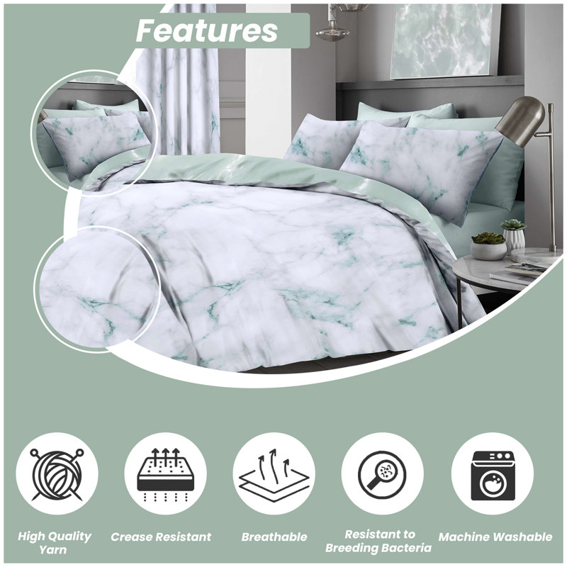 Marble Duvet Cover Set Single Blush Pink, Duck Egg, Kingsize Duvet Cover + 2 Standard Pillowcase
