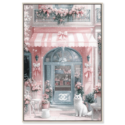 «Cat at the Bow Store», impression sur toile Glam Art Prints par Art Remedy