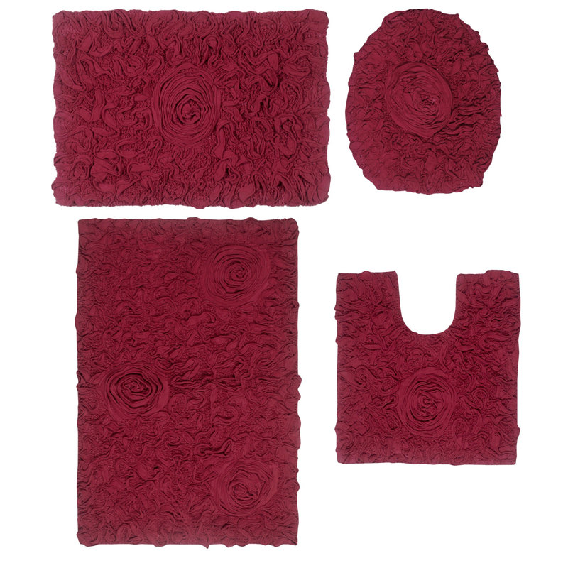 Orobosa Collection 100% Cotton Tufted Machine Washable Bath Rugs (Set of 4), Red