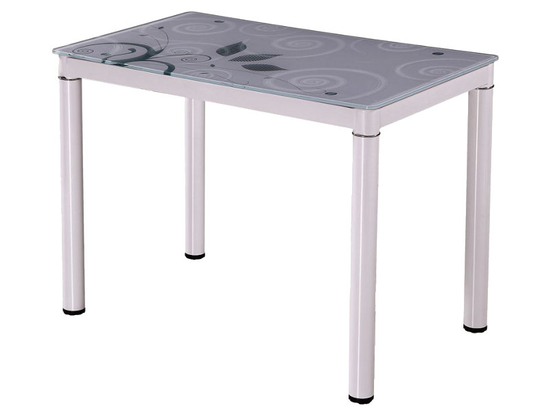 Damar Glass Top Metal Base Dining Table, White