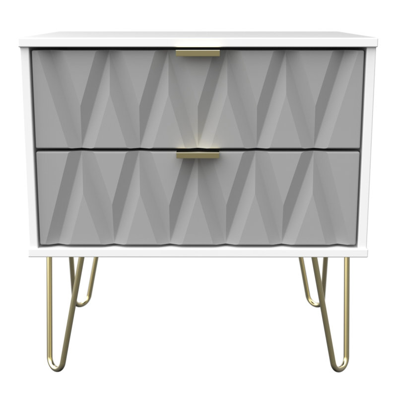 Fully Assembled Susannah 2 Drawer Bedside Table, Grey/White
