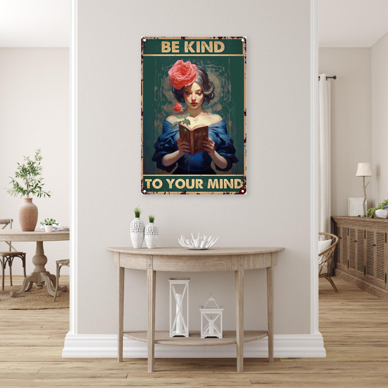 Fille, lecture de livres «Be Kind», impression sur toile, H 14 po x l 11 po x P 1,25 po