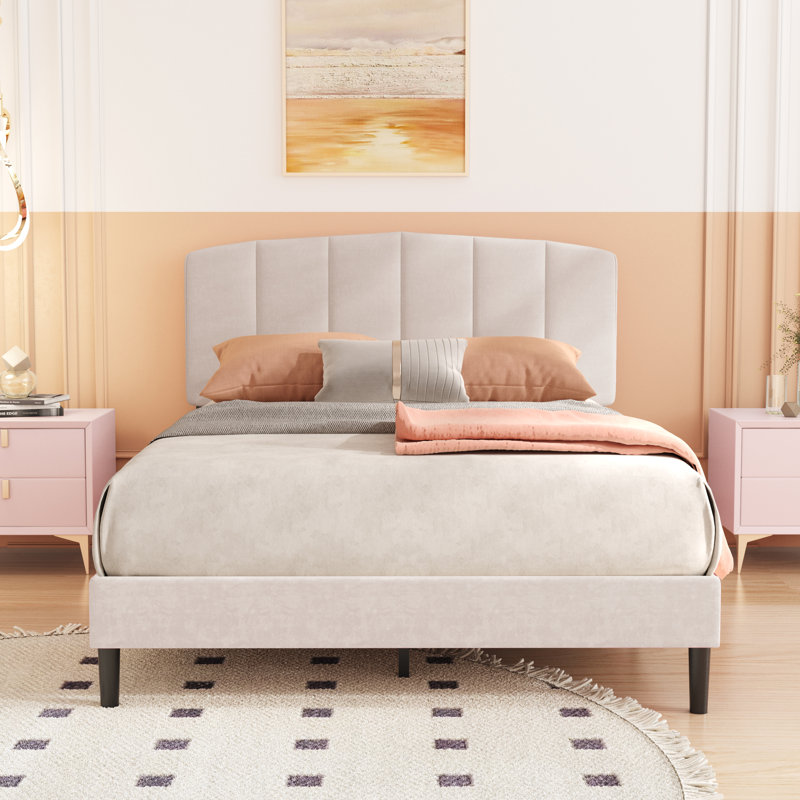 Lit plateforme tapissier, Double, Beige