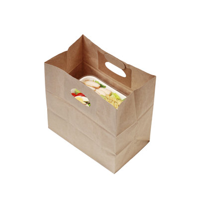 Restaurantware-Bag Tek 11 x 7 Inch Paper Take Out Bags, 100 With Handles Paper Shopping Bags - Rectangle, Medium, Kraft Paper Gift Bags, Sturdy, For Shopping, Parties, Or Take Out