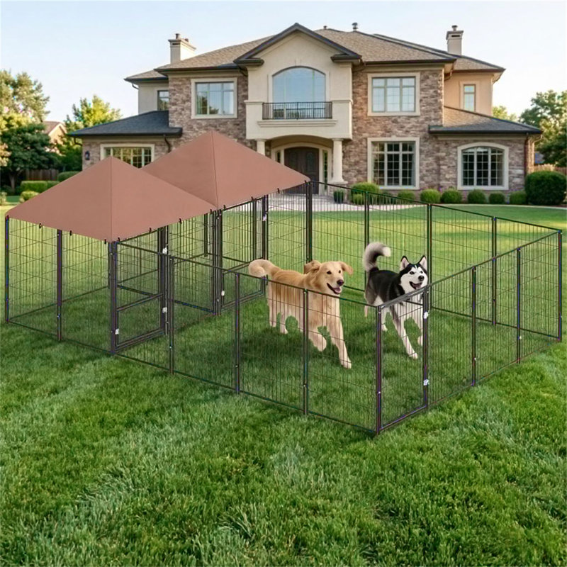Chenil d'extérieur pour chien avec bols rotatifs et réglables en hauteur