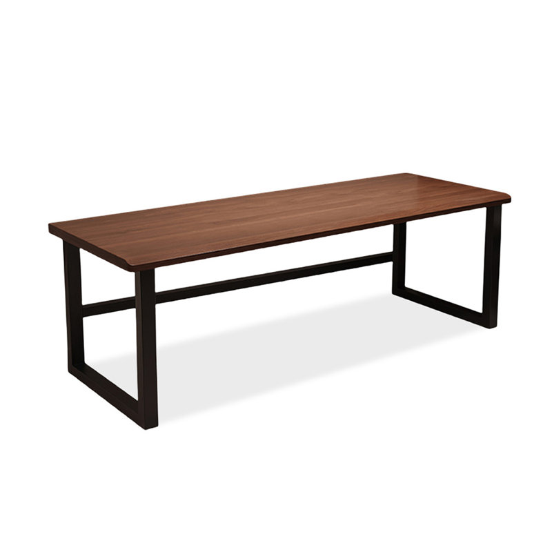 Nut-brown+Black Rectangular Solid Wood+Iron desk, 29.53" H x 94.49" W x 31.5" D