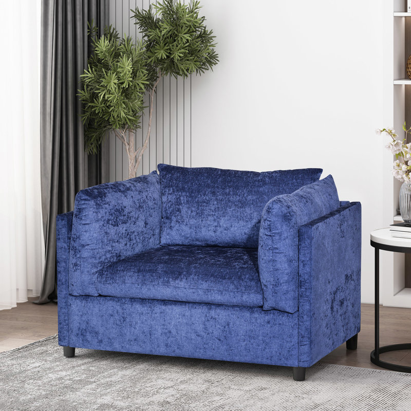 Fauteuil club texturé avec coussins bleu marine pour un siège confortable - l 51,88 po x P 34,25 po