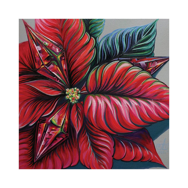 Poinsettia. Étoile de Noël - reproduction d'art murale - toile tendue