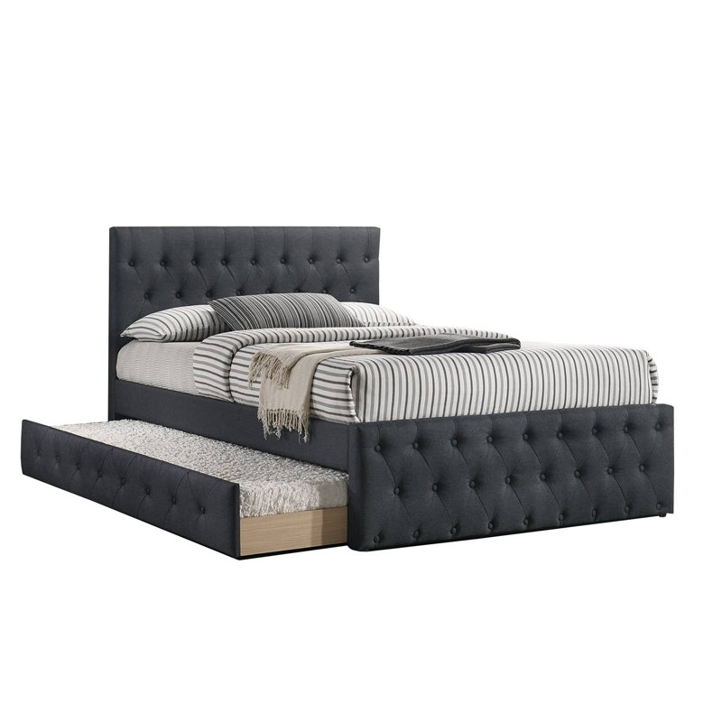 Lit plateforme tapissier rembourré, Simple, Gris charbon