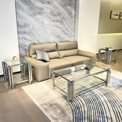 Ensembles de tables basses avec plateau en verre trempé
