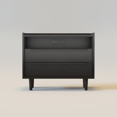 2-Drawer Mid-Century Nightstand With Outlets