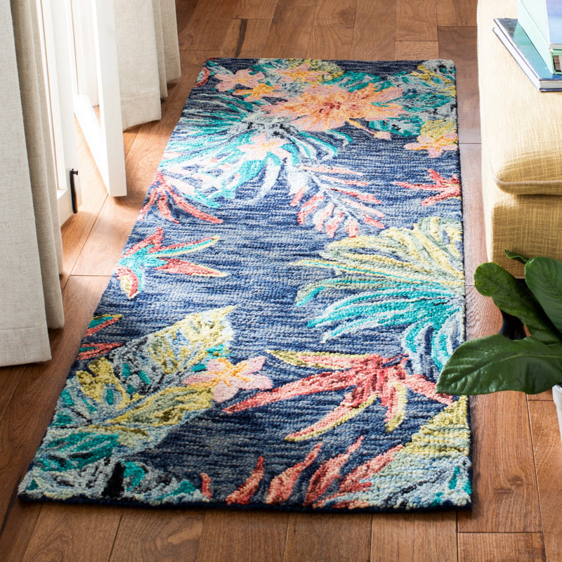 Tapis floral en laine touffeté à la main Toro, Tapis de couloir 2 pi 3 po x 13 pi