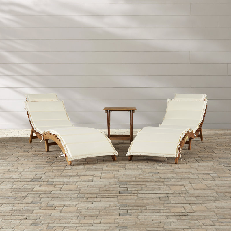 Alois Chaise Lounge Set with Cushion and Table, Natural/Beige