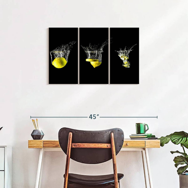 " Lemon Splashes " by SodaPopArt 3 - Pieces, 33" H x 20" W x 1.25" D